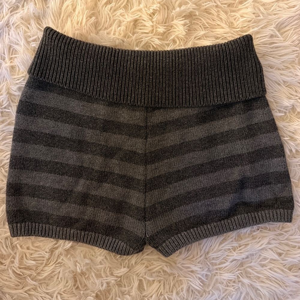 Brandy Melville Gray Striped High-Waist Knit Shorts
